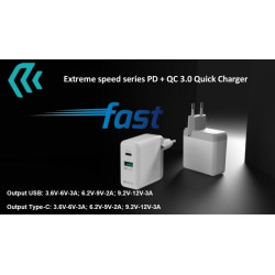 Extreme speed series PD+QC 3.0  Quick   charger ( EU 5V 36W)