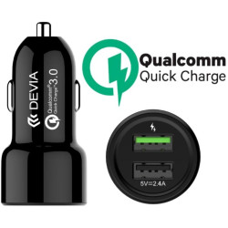 Smart Dual USB Car Charger QC3.0+2.4A 30W 2 Out