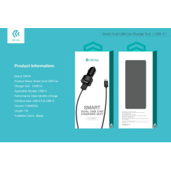 Smart Dual USB Car Charger Suit Type-C Black