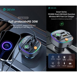 Smart Series PD30W+Dual USB Multi-function Wireless MP3 Fast Car Charger