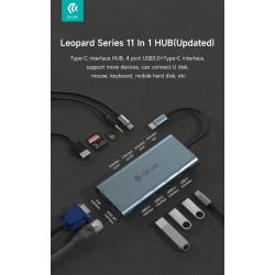 Leopard Series 11 In 1 HUB USB-C 3.1 to PD+USB-C+USB3.0*3+HDMI+VGA+RJ45+SD/TF+Au