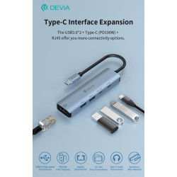 Leopard Series Type-C To USB*2+Type-C+PD 100W+RJ45 5 In 1 HUB