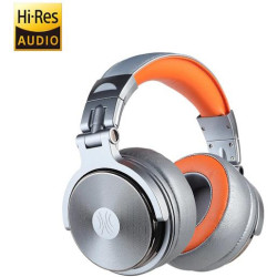 OneOdio Studio Pro 50 Hi-Res Wired DJ Headphones w/ Microphone Silver/Orange