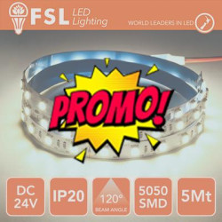 Strip LED 5m IP20 5050 24V - 12W/m 60led/m 6500K