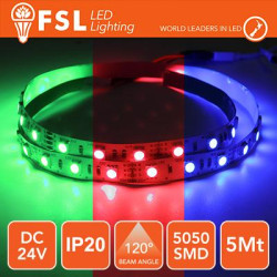 Strip LED 5m IP20 5050 24V - 12W/m 60led/m RGB