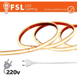 Striscia LED COB 5metri - IP65 3000K 220V 15W/m 1200lm/m+KIT tappo, colla, clip