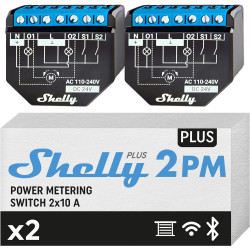 Shelly Plus 2PM Double Pack – Smart Relay 16A AC/DC Wi-Fi/BT + PM