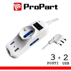 Multipresa 3pos - 2 bip + 1 bip/schuko + USB spina16A +int