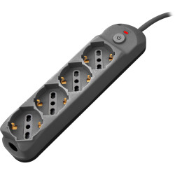 Multipresa 4pos bipasso/schuko + interrutt nuovo modello nero