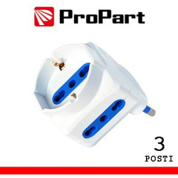 Adattatore 3pos bipasso/schuko spina16A salvazio