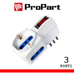 Adattatore 3pos bipasso/schuko spina10A salvazio + inter.