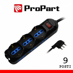 Multipresa 9pos bipasso + bipasso/schuko spina10A + int nera